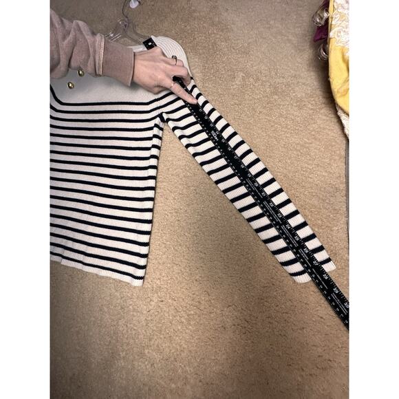 Talbots Cream Navy Nautical Crewneck Breton Stripe Sweater Sz S 100% Pima Cotton - Picture 12 of 15